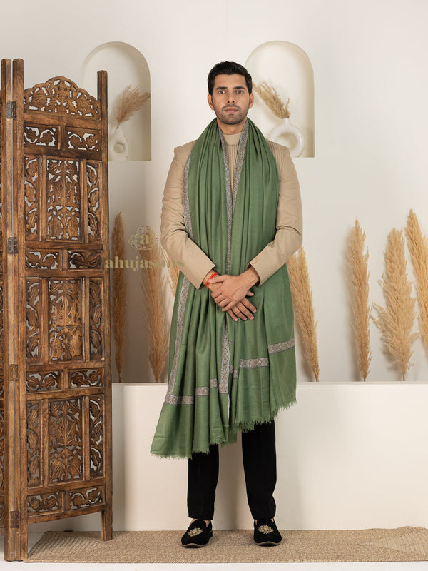 Green Men's Handloom Pure Pashmina Shawl