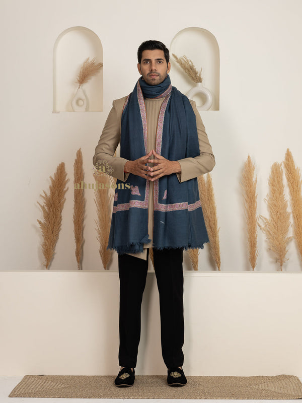 Teal Men's Handloom Pure Pashmina Shawl