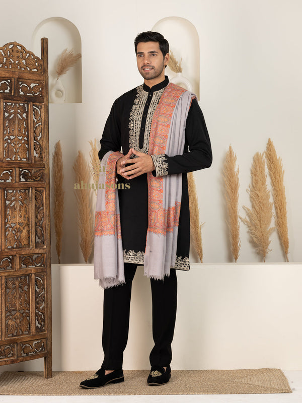 Light Blue Men's Handloom Pure Pashmina Shawl