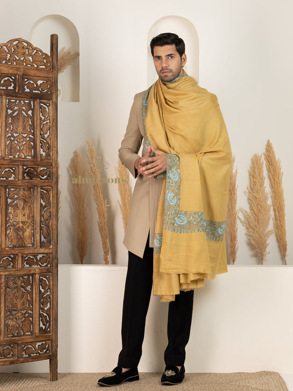 Mustard Men's Handloom Pure Pashmina Shawl