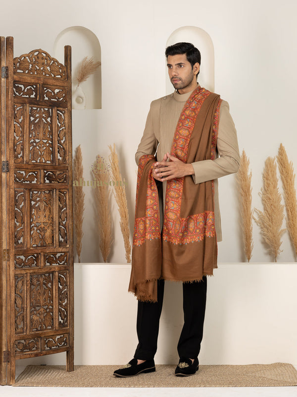 Brown Men's Handloom Pure Pashmina Shawl